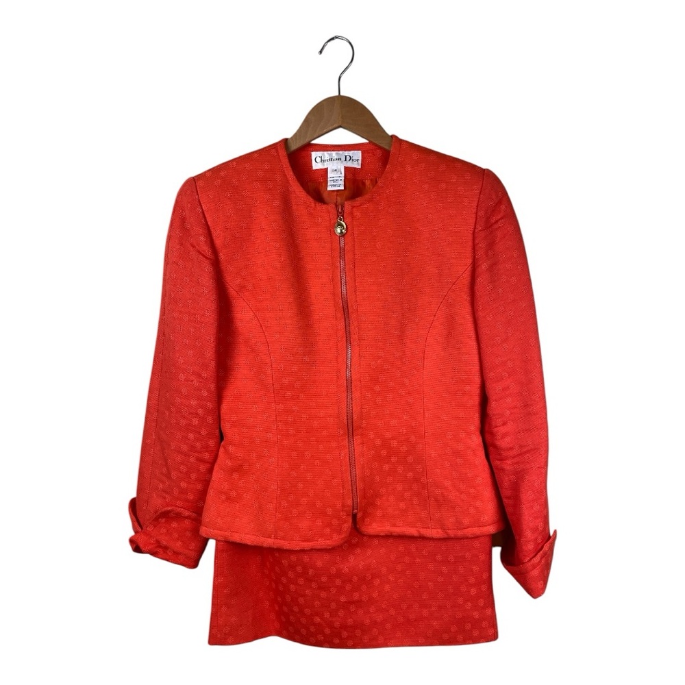 Christian Dior Blazer Pencil Skirt Set Women’s Size 4 Orange RN54050 Vintage